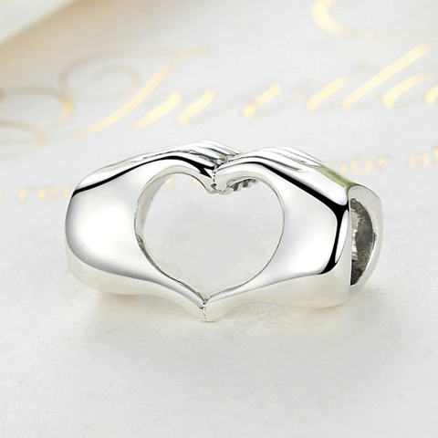 Charm Perla in Lega a Cuore Argento Lucido a Specchio Gesto della Mano Componente per Gioielli DIY Bracciale Collana Regalo