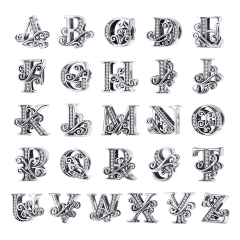 925 Sterling Silver Initial Letter Alphabet Charms With Cubic Zirconia For DIY Bracelet Necklace Jewelry Making