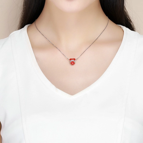 Charme de Coeur en Argent Sterling 925 Émail Rouge Perle Never Give Up Pendentif de Motivation pour Bracelet Collier DIY Bijoux Femme
