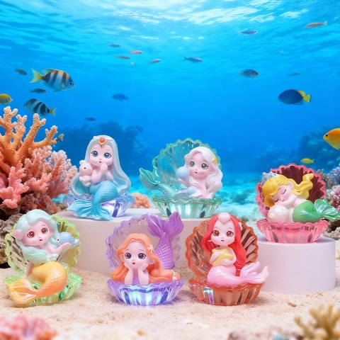 Simpatico Sirena Blind Box Action Figure Resina Cartone Animato Ornamento Scrivania Oggetto Collezionabile Giocattolo Regalo Di Compleanno