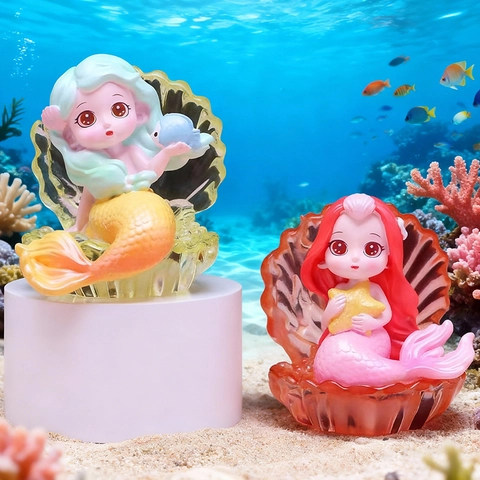 Simpatico Sirena Blind Box Action Figure Resina Cartone Animato Ornamento Scrivania Oggetto Collezionabile Giocattolo Regalo Di Compleanno