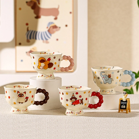 Tazza in Ceramica con Animali dei Cartoni Animati Dipinti a Mano Con Coperchio a Figurina 3D Simpatica Tazza da Caffè per Casa Ufficio