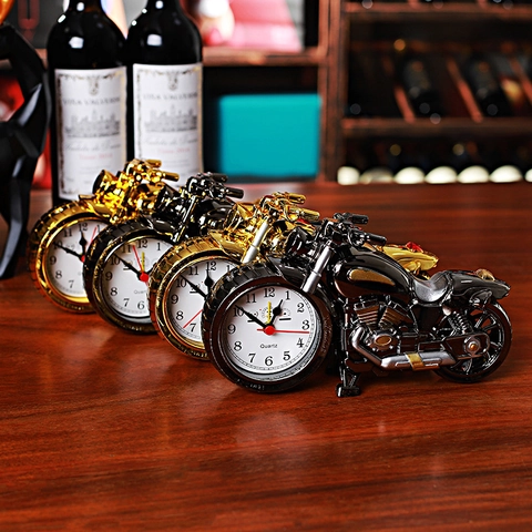 Reloj Despertador de Motocicleta Creativo Forma de Bicicleta de Carreras Retro Reloj de Escritorio Cuarzo Decoración