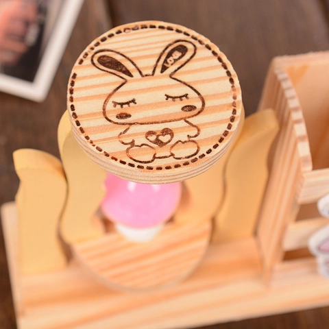 Creative Wooden Hourglass Pen Holder Cartoon Bear Rabbit Ornament Desktop Organizer Timer For Students Office Gift
