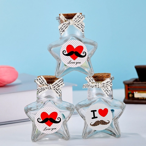 Botella de Deseos Romántica de Vidrio Forma de Estrella Con Corcho LED Luminosa Botella Transparente Patrón de Corazón Regalo Hogar