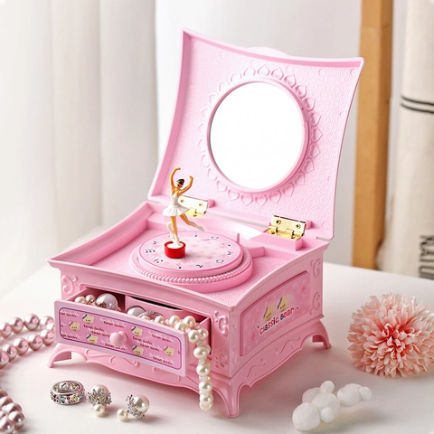 Vintage Musical Jewelry Box Rotating Ballerina Girl Wind Up Music Box With Mirror Retro Storage Case Desktop Ornament Birthday Gift