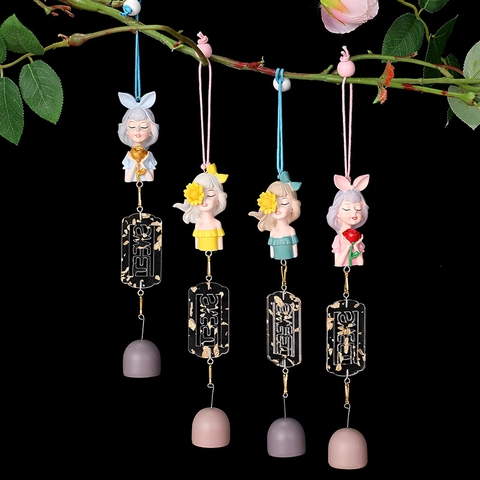 Cartoon Resin Wind Chimes Nordic Style Bubble Girl Totoro Kaonashi Home Decor Hanging Ornament With Metal Bell For Door Garden