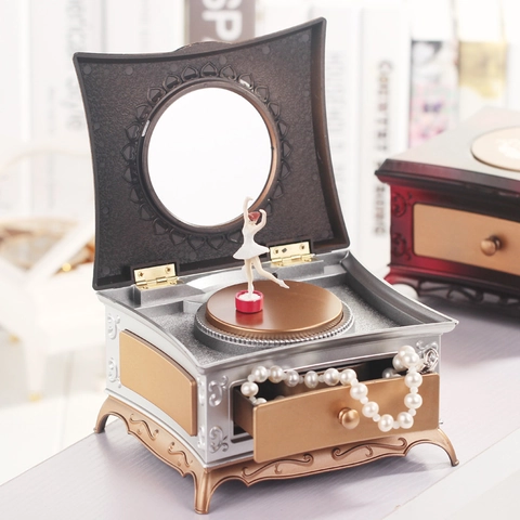 Klassische Europäische Ballerina Spieluhr Mit Spiegel Und Schmuckschublade ABS Mechanische Musikalische Aufbewahrungsbox Geschenk