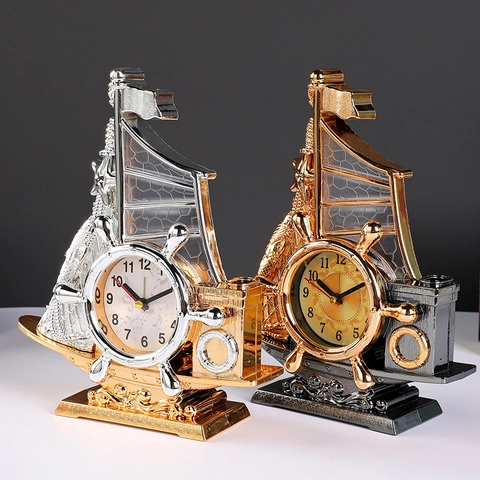 Reloj Despertador Retro de Estilo Europeo con Forma de Velero Motocicleta Coche Clásico Reloj de Escritorio de Plástico Galvanizado Decoración para Hogar Oficina