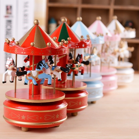 European Style Carousel Music Box Romantic Wind Up Horse Merry-Go-Round Musical Box For Birthday Christmas Valentine's Day Gift Desktop Home Decoration