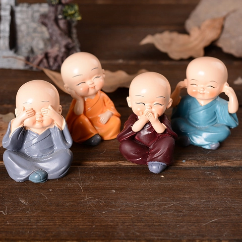 Zen Little Monk Resin Figurines Hear See Speak No Evil Miniature Statues For Car Dashboard Office Home Desk Decor Ornaments