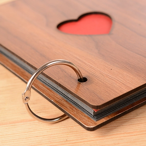 Vintage Heart Hollow Wooden DIY Photo Album Scrapbook With 30 Black Pages For Anniversary Graduation Wedding Gift