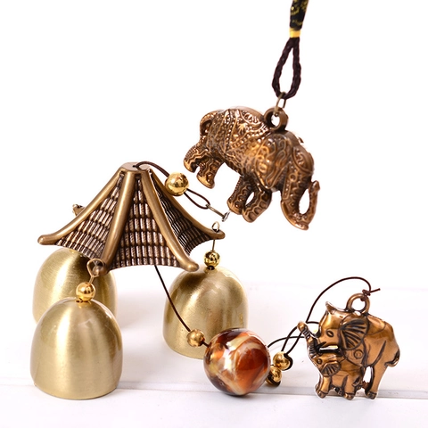 Campanas de Viento de Metal Vintage Con Adornos de Elefante y Pez Campana Colgante Para Decoración de Hogar Jardín