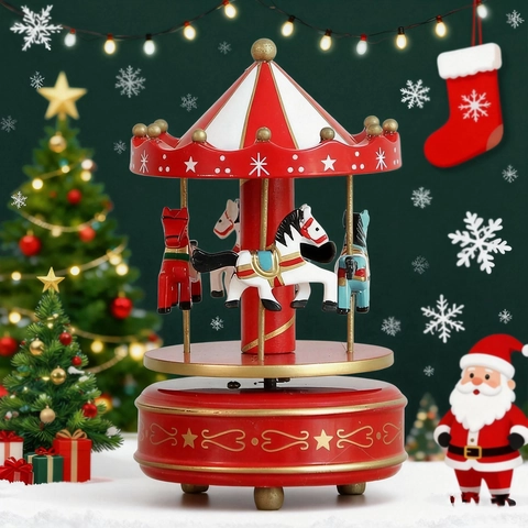 Boîte à Musique Carrousel de Noël Rotatif Mécanique Remontage Cadeau Pour Enfants Sapin de Noël Décoration de Bureau Maison