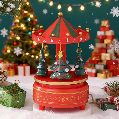 Boîte à Musique Carrousel de Noël Rotatif Mécanique Remontage Cadeau Pour Enfants Sapin de Noël Décoration de Bureau Maison