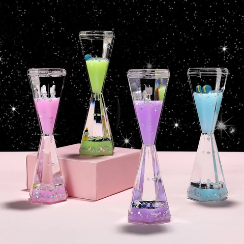 Timer Creativo a Movimento Liquido Clessidra in Acrilico Ornamento da Tavolo Astronauta Delfino Nave Design Antistress Giocattolo Sensoriale Regalo