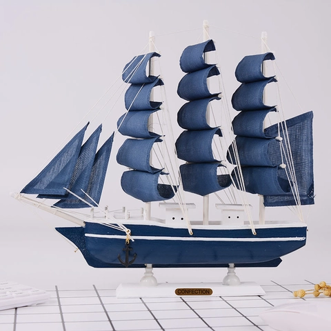 Mediterraanse Stijl Houten Zeilboot Model Nautisch Schip Ornament Voor Thuis Kantoor Tafel Decoratie Handgemaakte Retro Cadeau