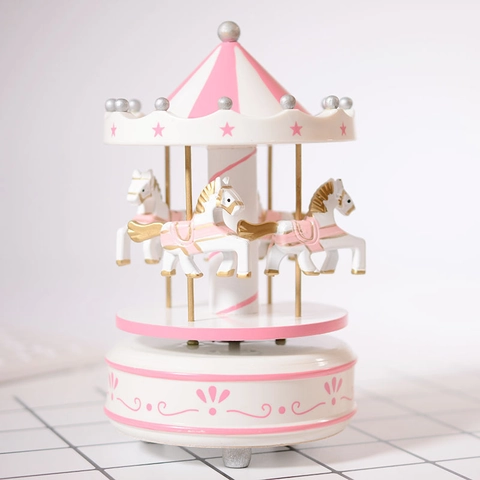 Carillon Giostra d'Epoca in Legno Con 3 Cavalli Meccanismo a Carica Carillon per Bambini Ragazze Compleanno Natale Decorazione