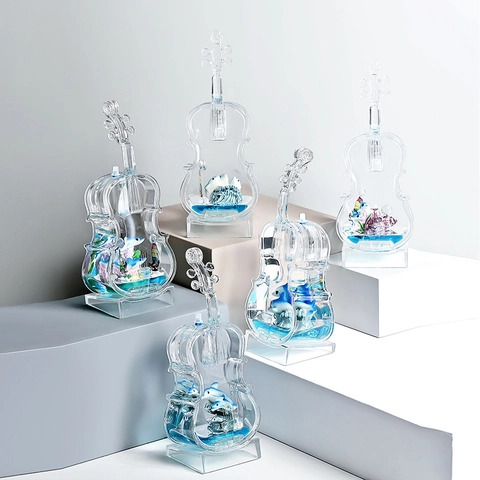 Ornement de Bureau Liquide en Forme de Violoncelle Violon Style Océan Méditerranéen Dauphin Micro Paysage Cadeau