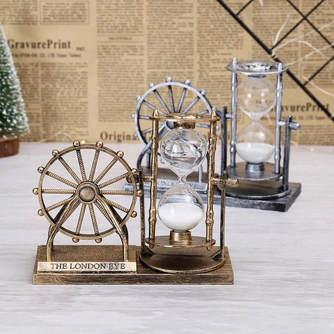 Vintage London Eye Ferris Wheel Hourglass Timer Antique Plastic Gold Silver Sand Clock Desktop Home Office Decor Gift