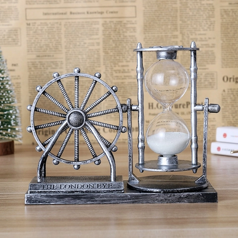 Vintage London Eye Ferris Wheel Hourglass Timer Antique Plastic Gold Silver Sand Clock Desktop Home Office Decor Gift