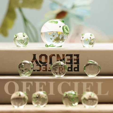 Set Ornamenti Maiale in Vetro Trasparente Creativo Simpatico Animale Cristallo Decorazione Desktop Figurina Maialino Confezione Regalo Ufficio Casa