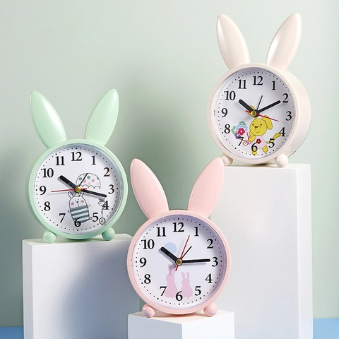 Reloj Despertador con Orejas de Animales de Dibujos Animados Movimiento Silencioso Reloj de Mesa para Niños Estudiantes Dormitorio Regalo