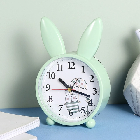 Reloj Despertador con Orejas de Animales de Dibujos Animados Movimiento Silencioso Reloj de Mesa para Niños Estudiantes Dormitorio Regalo