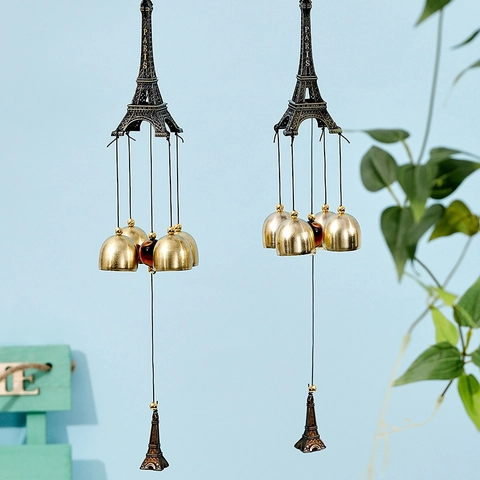 Scacciapensieri Vintage in Lega di Metallo a Forma di Torre Eiffel Con Campane d'Oro Decorazione Sospesa Parigi per Giardino Casa