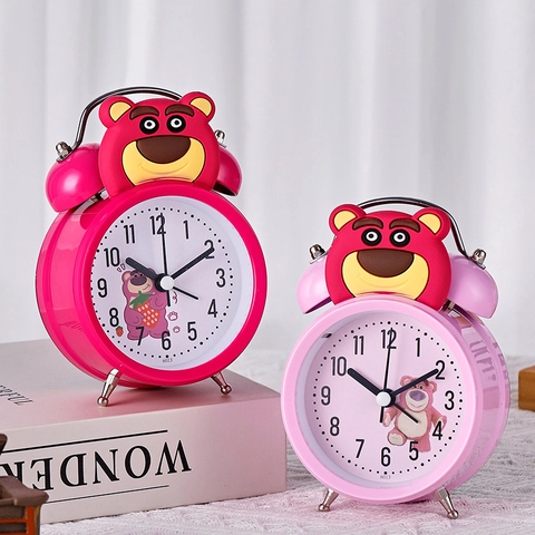 Cartoon Bear Twin Bell Alarm Clock Super Loud Table Clock With Night Light For Kids Students Bedroom Bedside Decor
