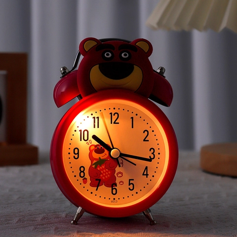 Cartoon Bear Twin Bell Alarm Clock Super Loud Table Clock With Night Light For Kids Students Bedroom Bedside Decor