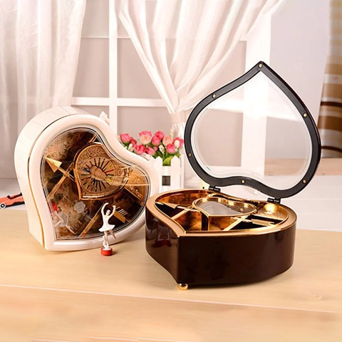 Caja de Música de Bailarina Giratoria en Forma de Corazón Caja de Joyas Mecánica Regalo Para Niñas Mujeres Joyería