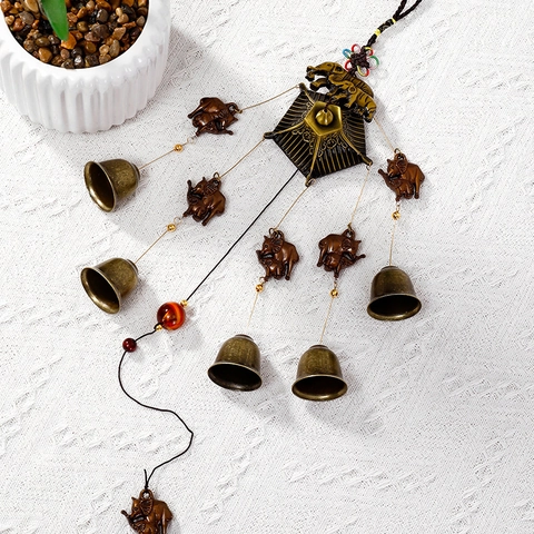 Vintage Metalen Windgong Verweerd Brons Hangend Ornament Met Bellen Voor Tuin Terras Huis Decor Binnen Buiten Gelukscadeau