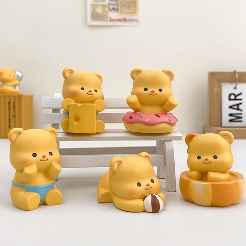 Butter Bear Blind Box Resin Desktop Ornament Kawaii Animal Figure For Home Office Car Decoration Gift