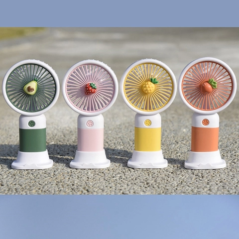 Mini Ventilador De Mano USB Recargable Escritorio Enfriamiento Plástico Dibujos Animados Fruta Flor Diseño Personal
