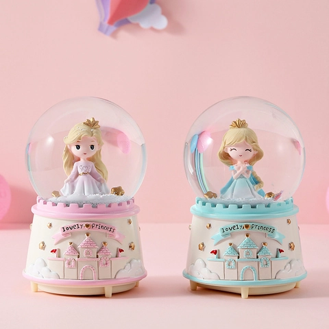 Caja de Música de Bola de Cristal Castillo de Princesa con Luces y Nieve Bola de Vidrio Adorno de Escritorio Regalo de Cumpleaños para Niñas
