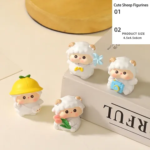 Mignonne Mini Figurine en Résine d'Agneau Ornement de Bureau Mouton Pour Décoration de Voiture Chambre Bureau Sculpture Animale Créative Cadeau
