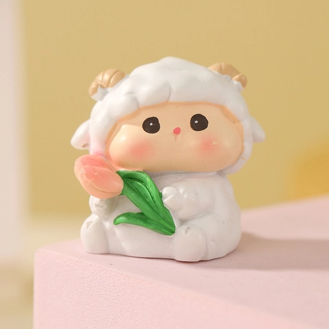 Mignonne Mini Figurine en Résine d'Agneau Ornement de Bureau Mouton Pour Décoration de Voiture Chambre Bureau Sculpture Animale Créative Cadeau