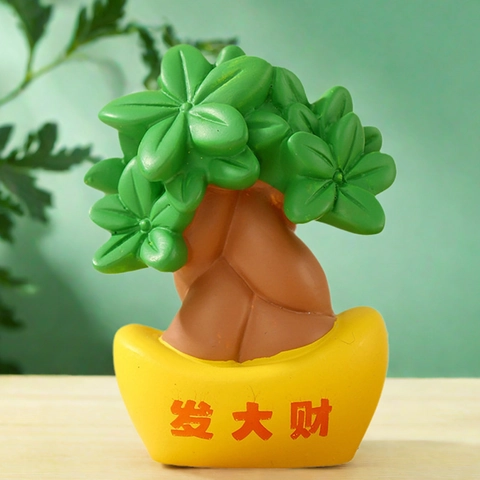 Miniature Lucky Tree Resin Ornament Cartoon Money Flower Lotus Desktop Figurine Good Luck Fortune Car Dashboard Decoration
