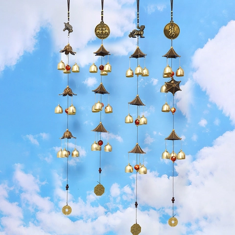 Carillon Eolien en Metal Vintage Cloche Suspendue De Bon Augure Traditionnelle Decoration Intieure Exterieure Cadeau