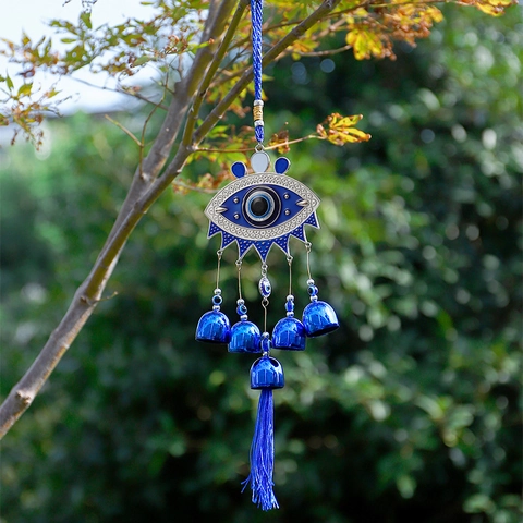 Türkisches Evil Eye Windspiel Metallglocke Hängende Dekoration Mit Quaste Lebensbaum Mediterrane Haus Balkon Wanddeko Geschenk