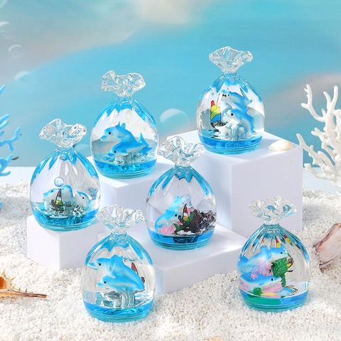 Creative Ocean Dolphin Liquid Hourglass Acrylic Ornament Stress Relief Desktop Decoration Floating Marine Animal Toy Kids Birthday Gift
