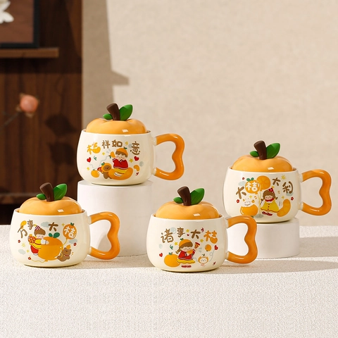 Cartoon Ceramic Mug With Lid And Spoon Cute Animal Fruit Design Porcelain Water Cup For Office Home Coffee Milk Birthday Gift