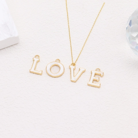 14K Gold Plated Copper Alphabet Letter A-Z Charm Pendant With White Enamel For DIY Necklace Bracelet Jewelry Making Accessories