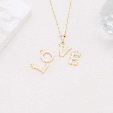 14K Gold Plated Copper Alphabet Letter A-Z Charm Pendant With White Enamel For DIY Necklace Bracelet Jewelry Making Accessories