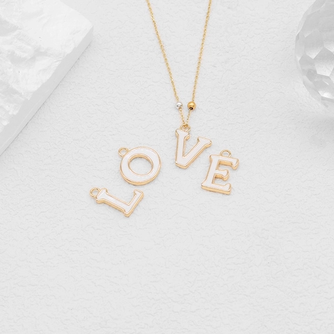DIY 14K Gold Plated Copper Alphabet Letter Pendant With White Enamel For Necklace Bracelet Handmade Jewelry Making Accessory