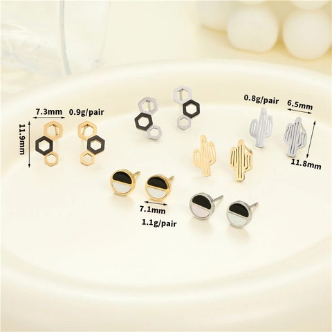 Boucles d'oreilles Puces en Acier Inoxydable Minimalistes pour Femmes Design Géométrique Nid d'abeille Cactus Rond Bijoux Mode