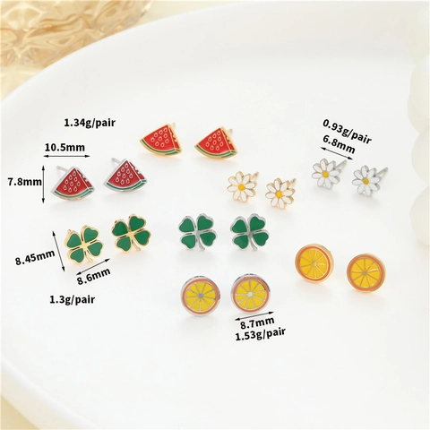 Süße Frucht Blumen Ohrstecker Edelstahl Gänseblümchen Wassermelone Orange Vierblättriges Kleeblatt Ohrringe Für Damen Schmuck