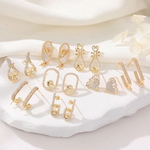 14K Gold Vergoldet Kupfer Mikro Zirkonia Schmetterling Pipa Herz DIY Ohrring Zubehör Für Künstliche Perlen Schmuck Damen