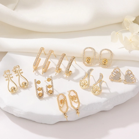 14K Gold Vergoldet Kupfer Mikro Zirkonia Schmetterling Pipa Herz DIY Ohrring Zubehör Für Künstliche Perlen Schmuck Damen